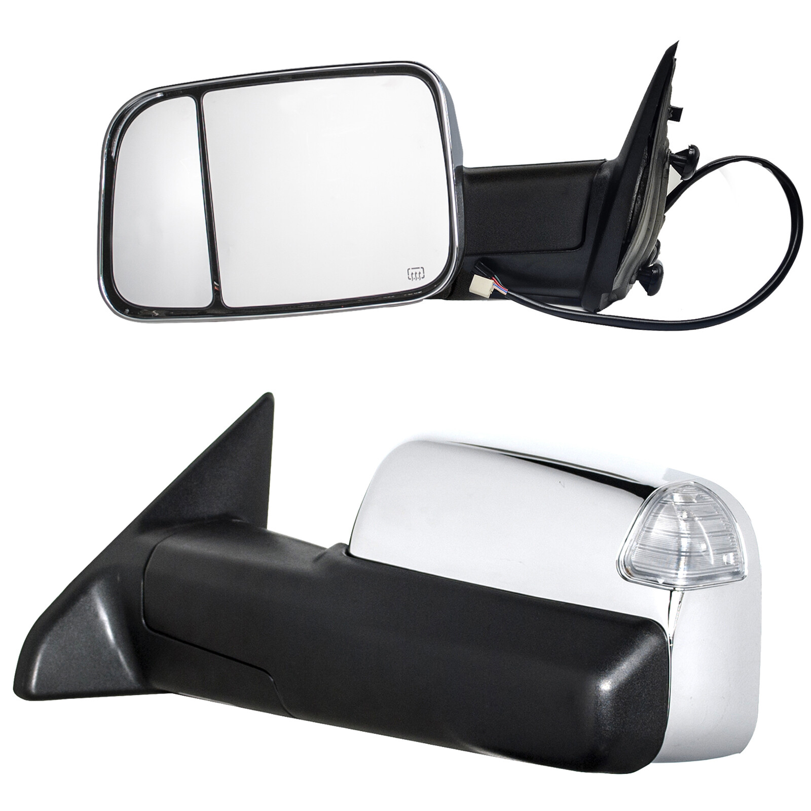 Towing Mirrors Fit 2011 2012 2013 2014 Ram 1500 2500 Power Heated Sensor Chrome
