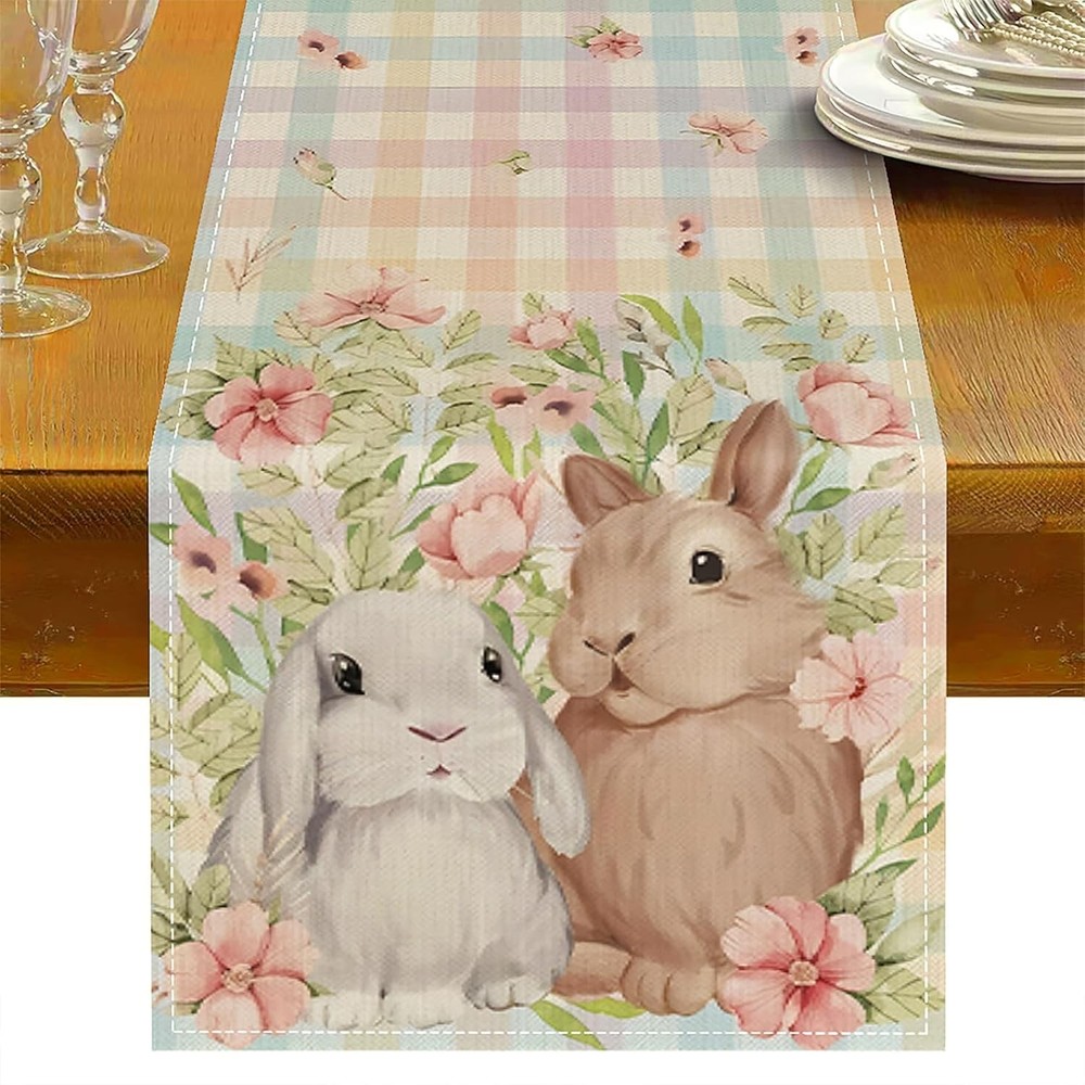 Easter Table Runner Bunny Rabbit Easter Kitchen Dining Table Decoration Table Ru