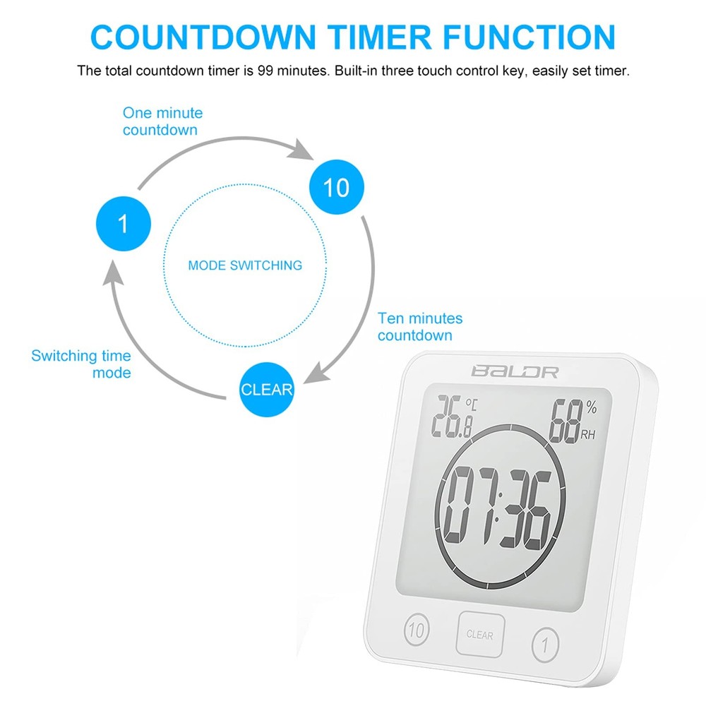 Digital Bathroom Shower Wall Clock, LCD Digital Wall Clock with Suction, Wate...