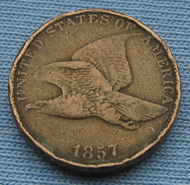1857 Flying Eagle Cent - rim damage (1C one penny)