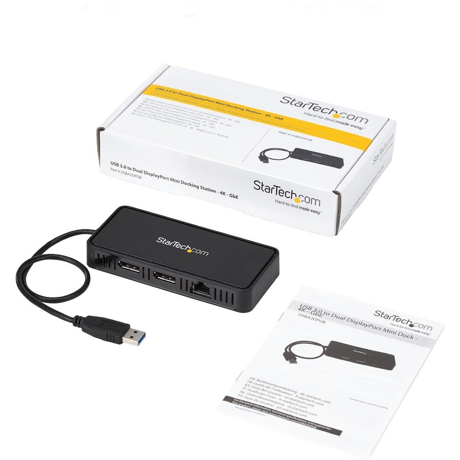 StarTech USBA2DPGB USB to Dual DisplayPort Mini Dock 4K 60Hz