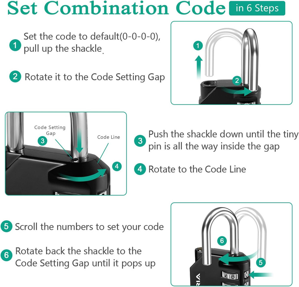 Combination Lock, 2 Pack Combination Padlock, 4-Digit Locker Lock, Waterproof...