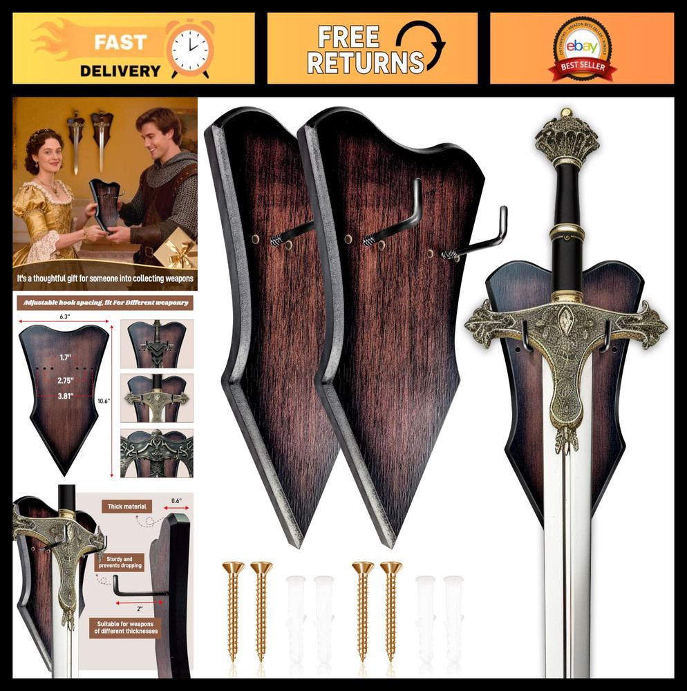 Adjustable Sword Plaque Wall Mount Display Holder for Bow, Dagger, Axe - 2pcs Me