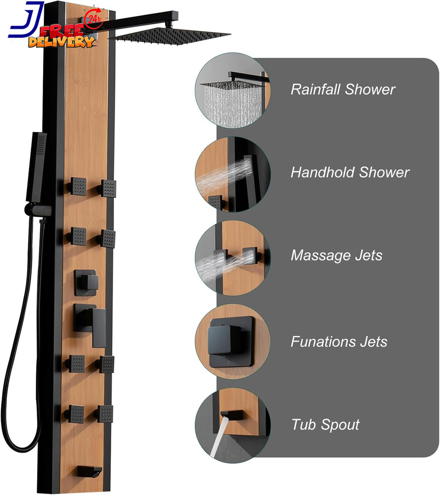 Stainless Steel Shower Panel Tower System 8 Jets Multi-Function Shower Panel Sys