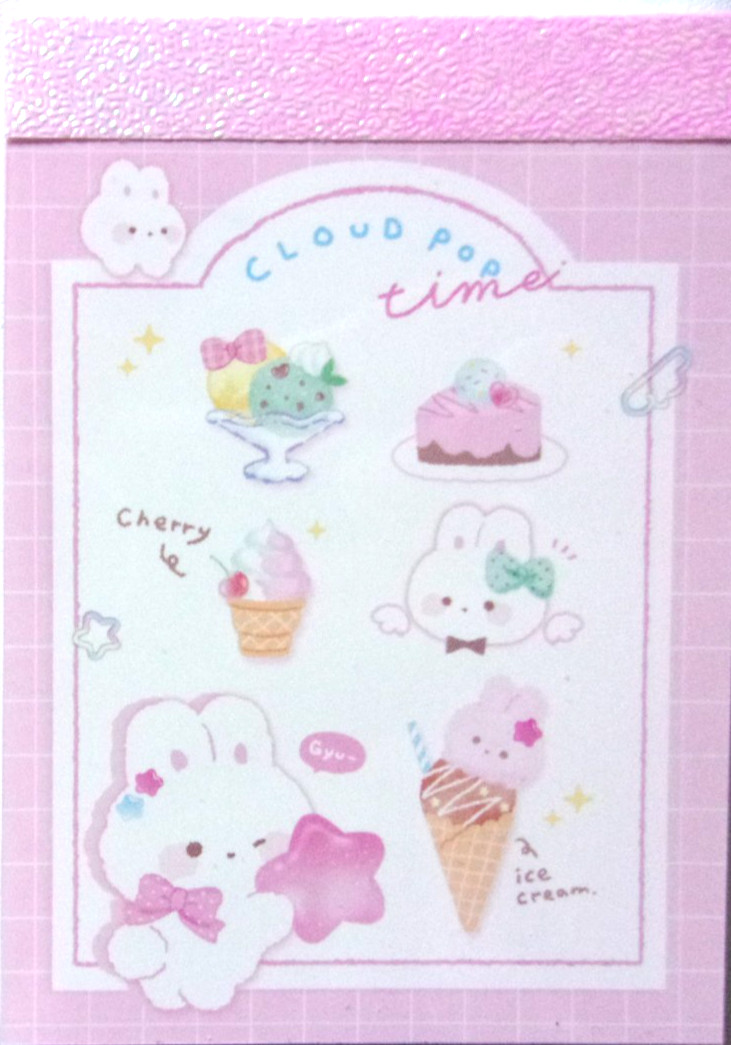 Q-LIA Cloud Pop Time Rabbit Strawberry Mini Memo Pad Made in Japan