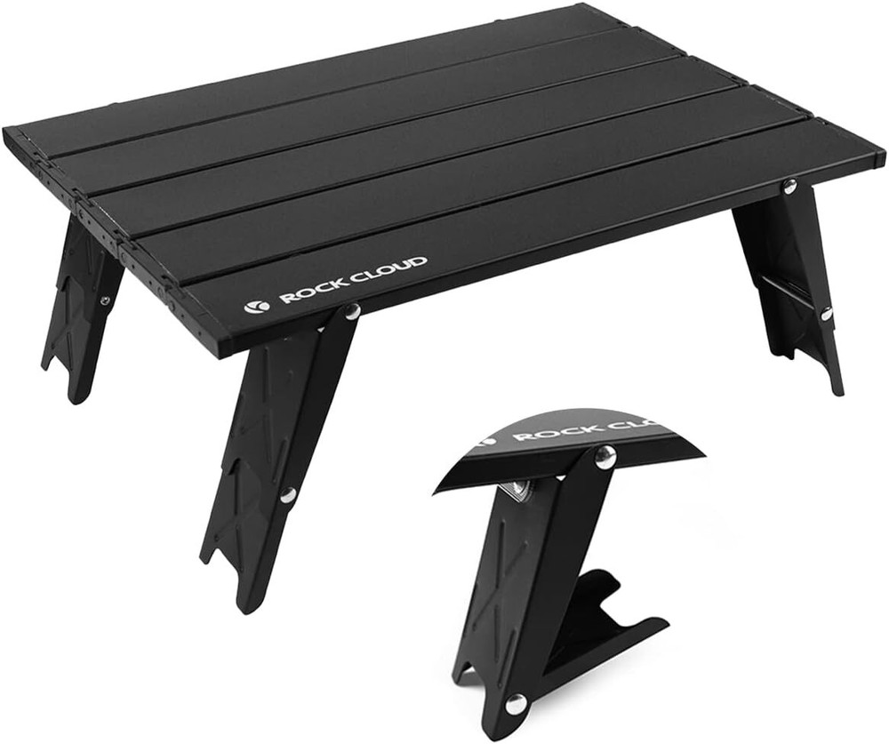 ROCK CLOUD Ultralight Folding Beach Table Adjust Height Aluminum Small, Black