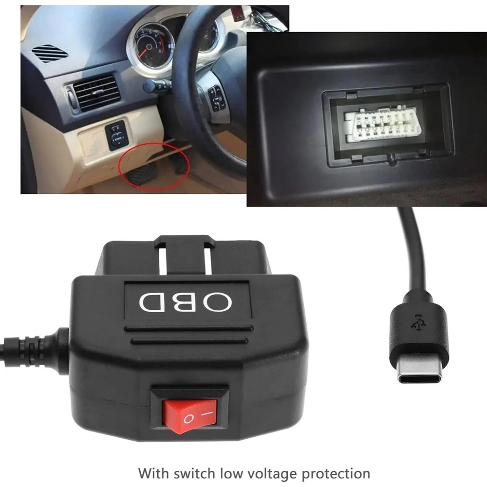 Dash Cam Cable, OBD Hardwire Kit, USB Type C, Surveillance, Power Cable