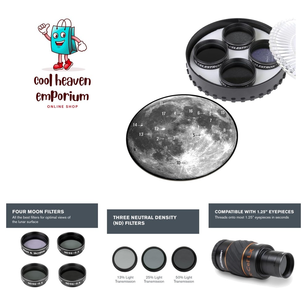 Moon Filter Kit – Fits 1.25' Telescope Eyepieces – Includes 4 Neutral Density...