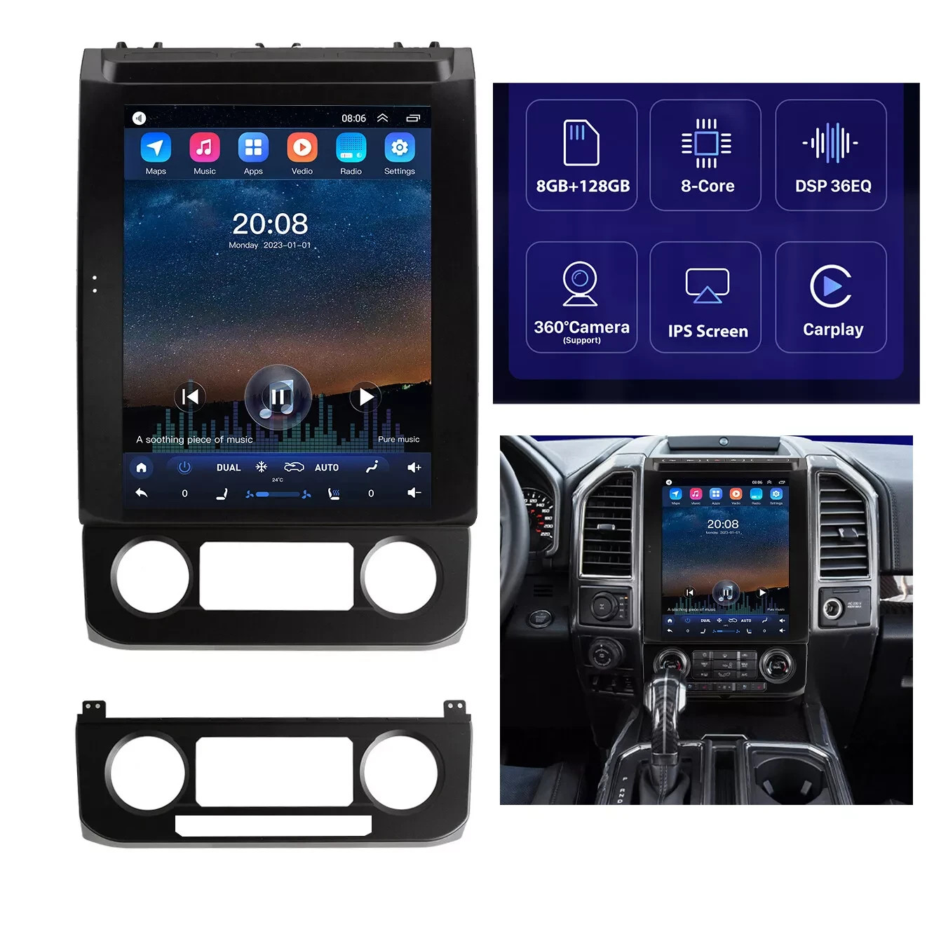 12.1"For Ford F150 2015-2022 Android Tesla Style Car Radio Stereo /Carplay/GPS