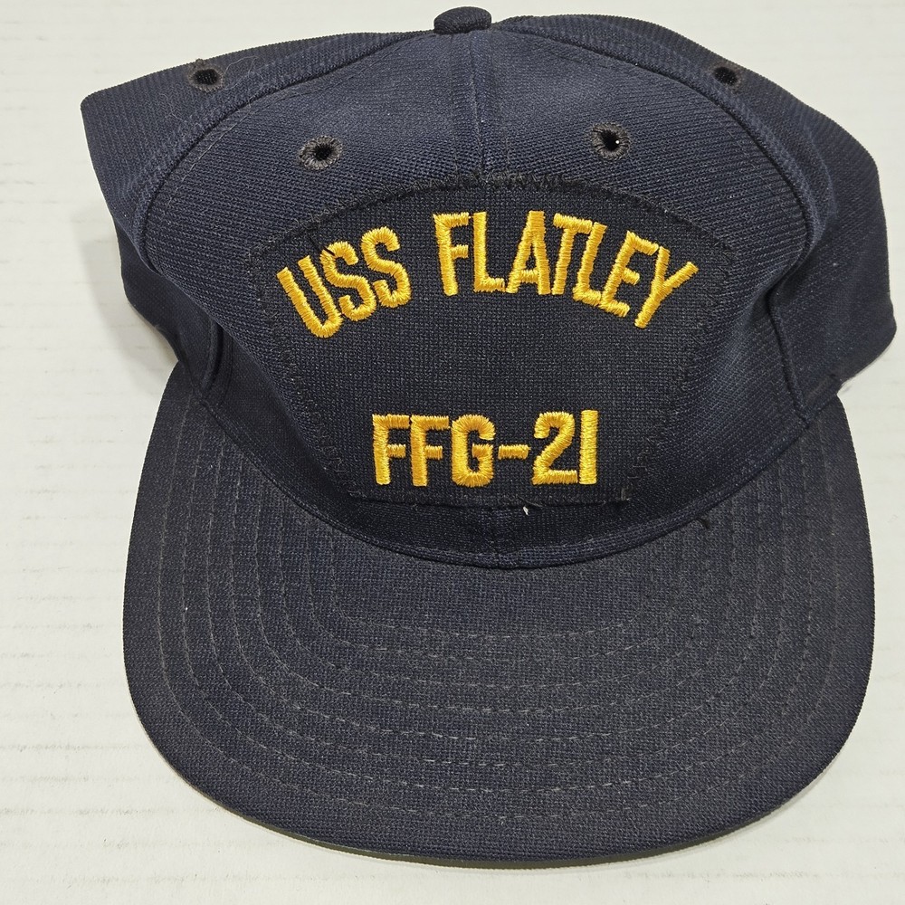 Vintage USS Flatley FFG-21 Navy Battleship Patch Hat