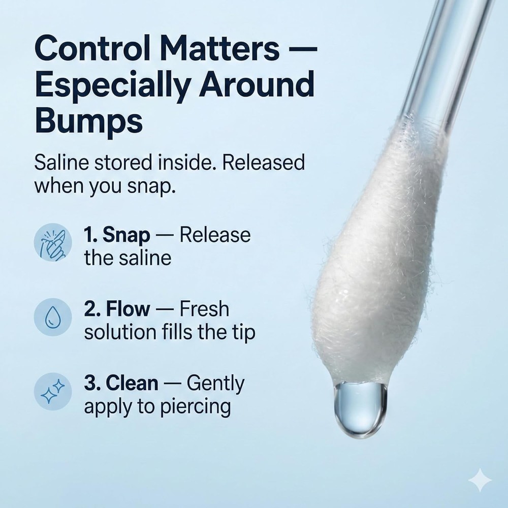 Swabs – Piercing Bump Saline Solution for Cleansing Earring, Nose, Belly, and...