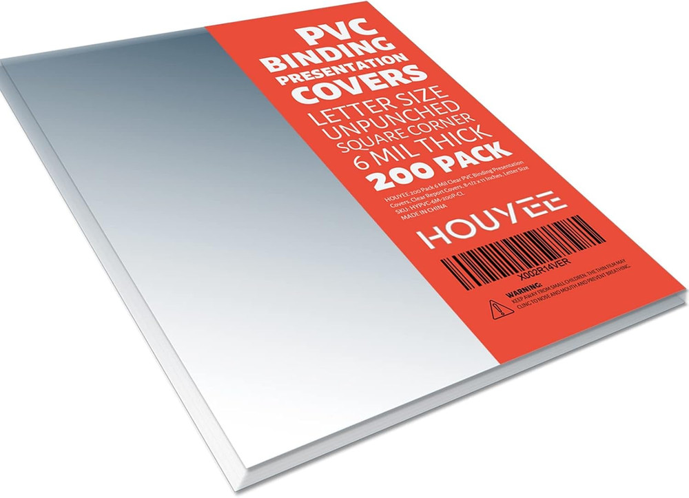 200 Pack 6 Mil PVC Binding Presentation Covers,Clear Report Covers for Binding,8