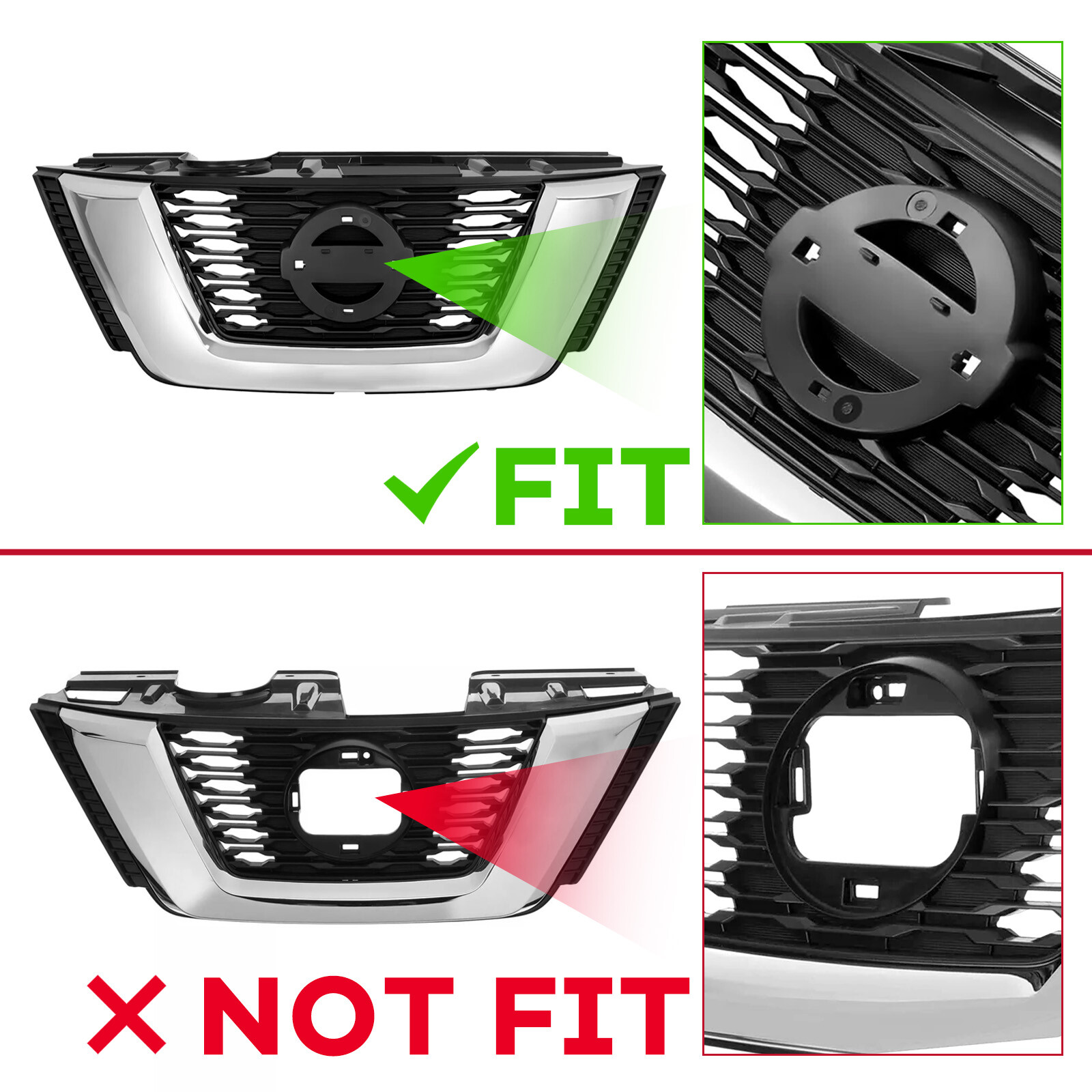 For Nissan Rogue 2017 2018 2019 2020 Chrome Front Upper Lower Grille Fog lights