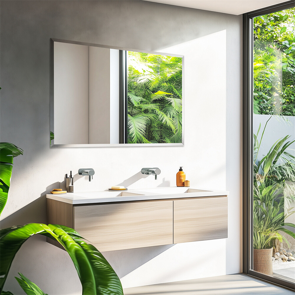 Rectangle Frameless Beveled Mirror for Bathroom Vanity Entryway Home Wall Decor