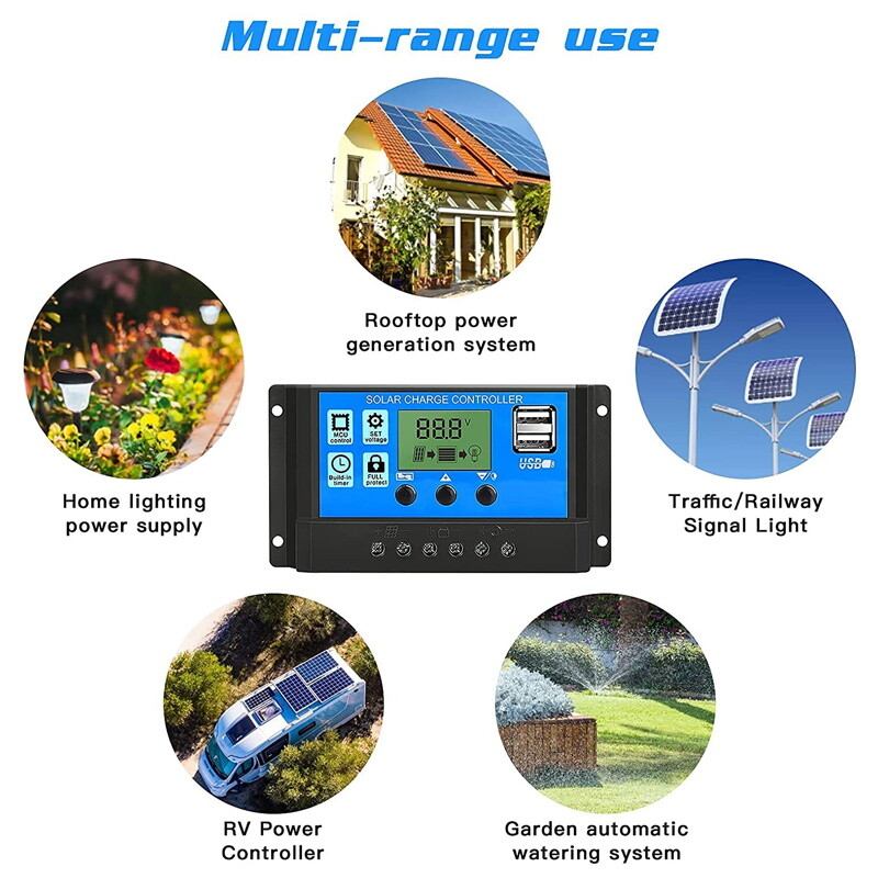 30A Solar Panel Battery Charge Controller 12V/24V LCD Regulator Auto Dual USB