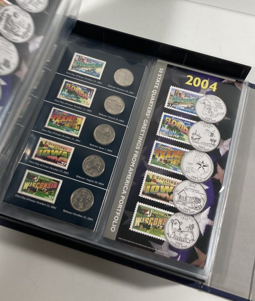 50pc US Post office Statehood Quarter & Stamp Collection.