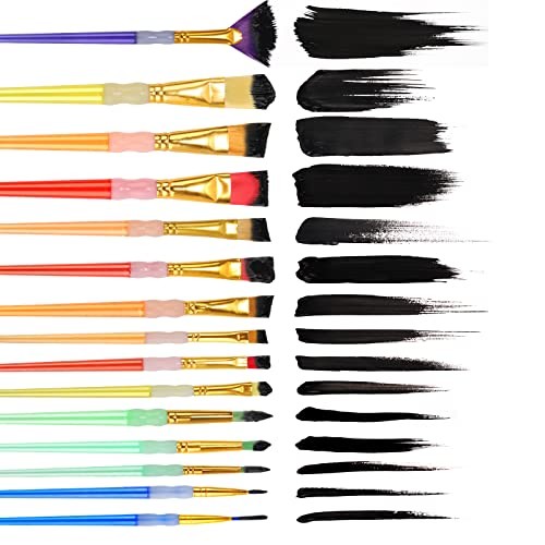 15Pcs Paint Brushes Value Pack, Includes 15 Different Types of Brushes, Nylon