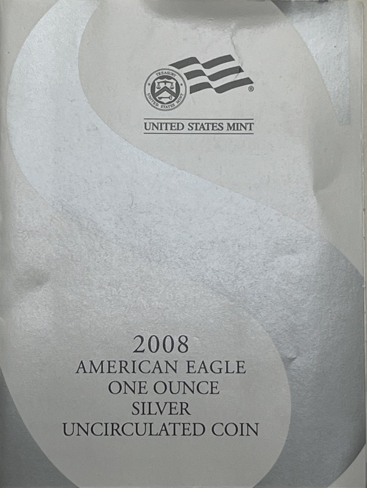 2008 Mint State, Uncirculated American Silver Eagle COA, No Coin