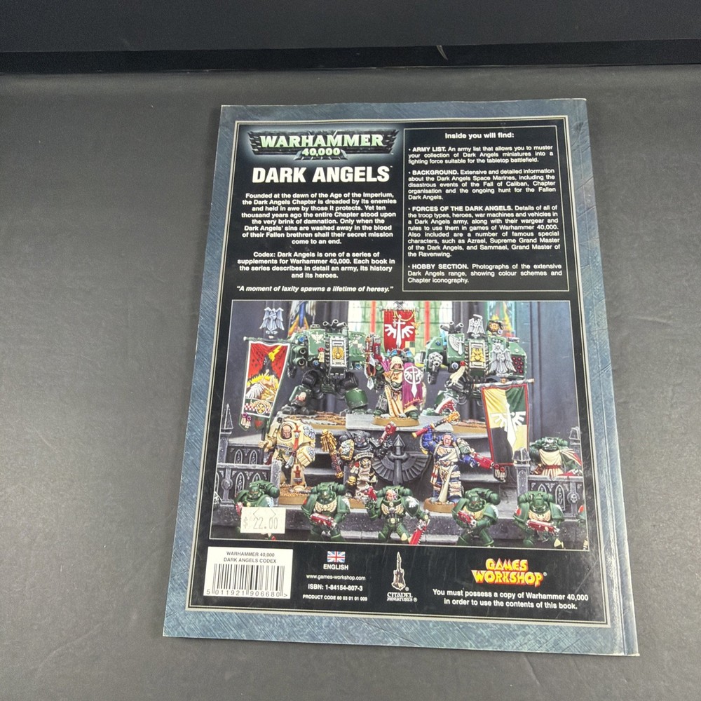 Warhammer 40K Dark Angels Codex Paperback- Games Workshop 2006 VG