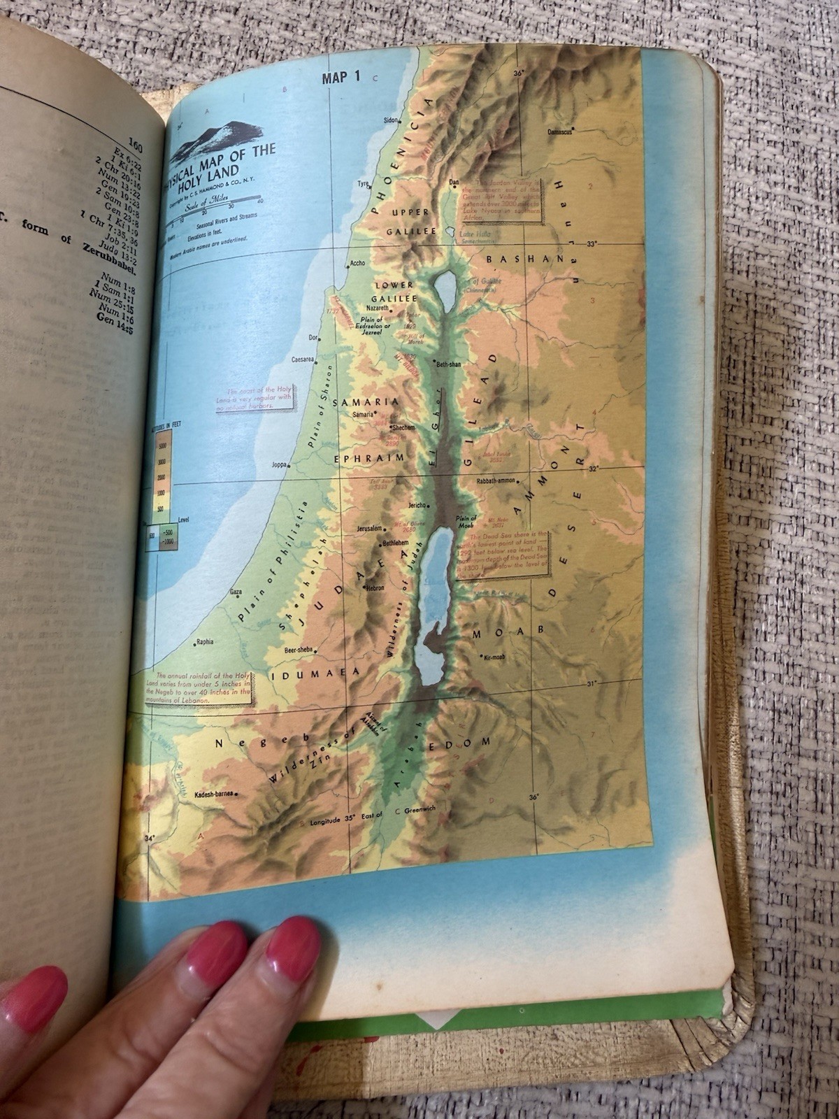 Vintage Bible Embossed Shepherd Scene Tan Gold Lettering Illustrated Maps