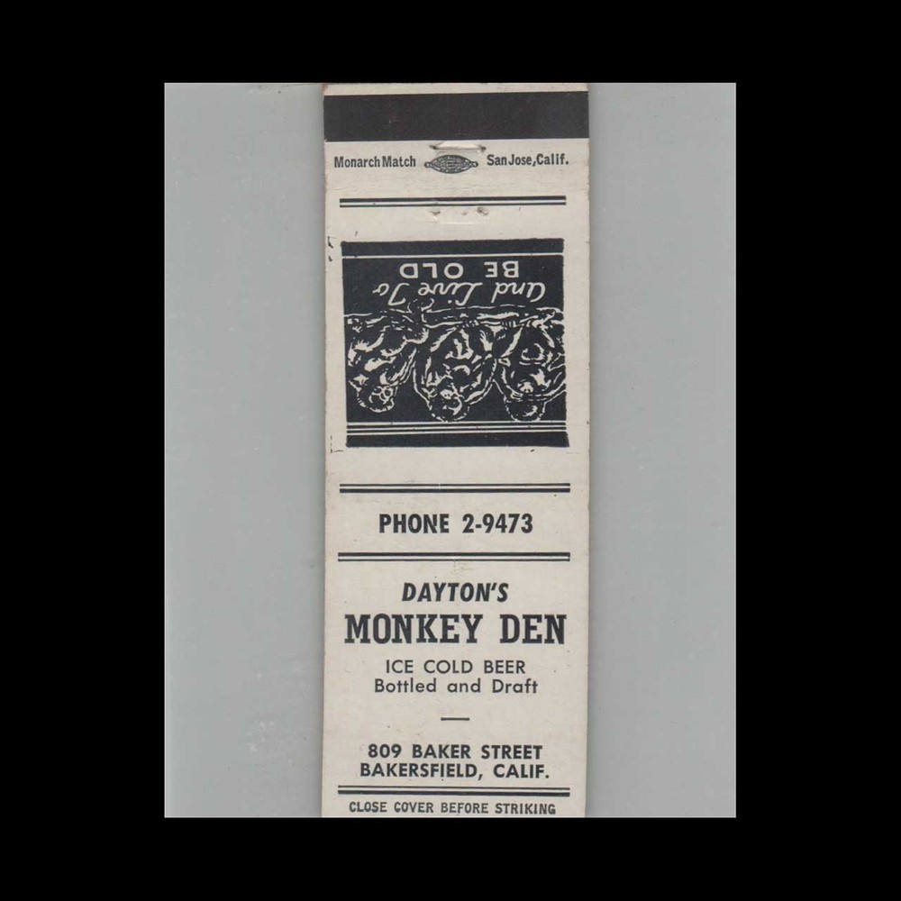 Matchbook Cover Dayton's Monkey Den Bakersfield CA