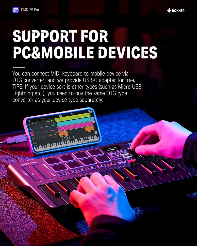 Donner DPD-16 USB MIDI Controller 16 Beat Pads 2 Fader & Knobs Witth Software