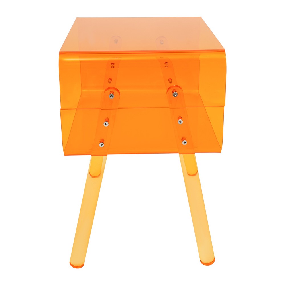Acrylic Side Table, Orange 2-Tier End Table with Open Storage for Small Spaces