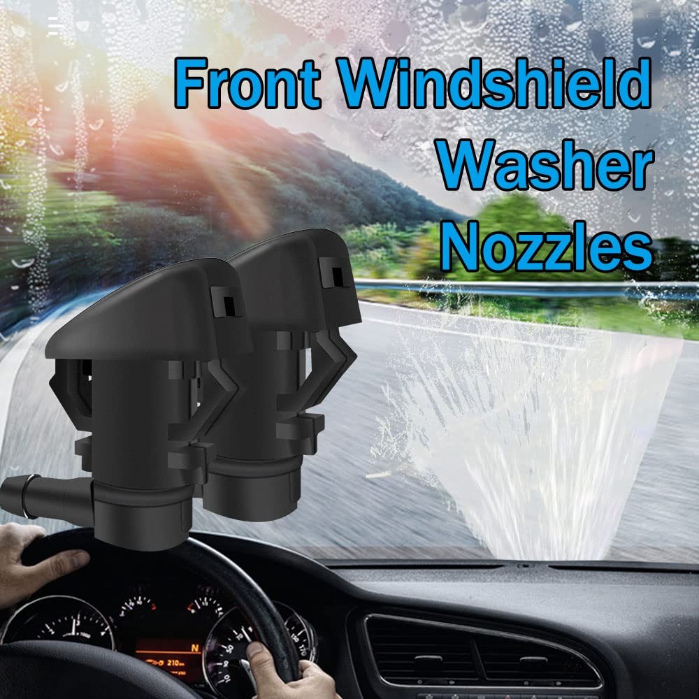 2PCS Front Windshield Washer Nozzles, Single Hole Sprayer Black