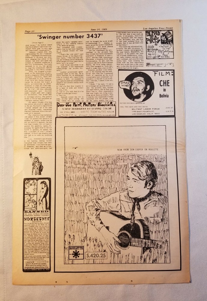 Vintage Ad Neil Young - Don Cooper- Che 1969 LA FREE PRESS Unframed