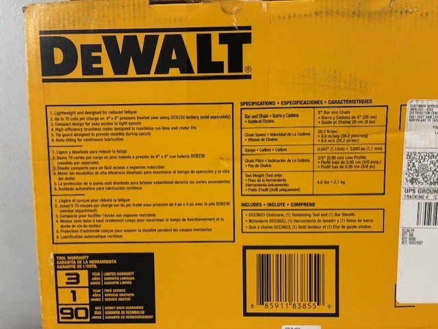 DeWalt DCCS623B 20V MAX 8" Brushless Cordless Pruning Chainsaw (Tool Only) - NEW