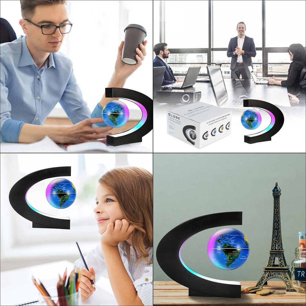 Gresus Magnetic Levitating Floating World Map Globe, C Shape Display Frame with