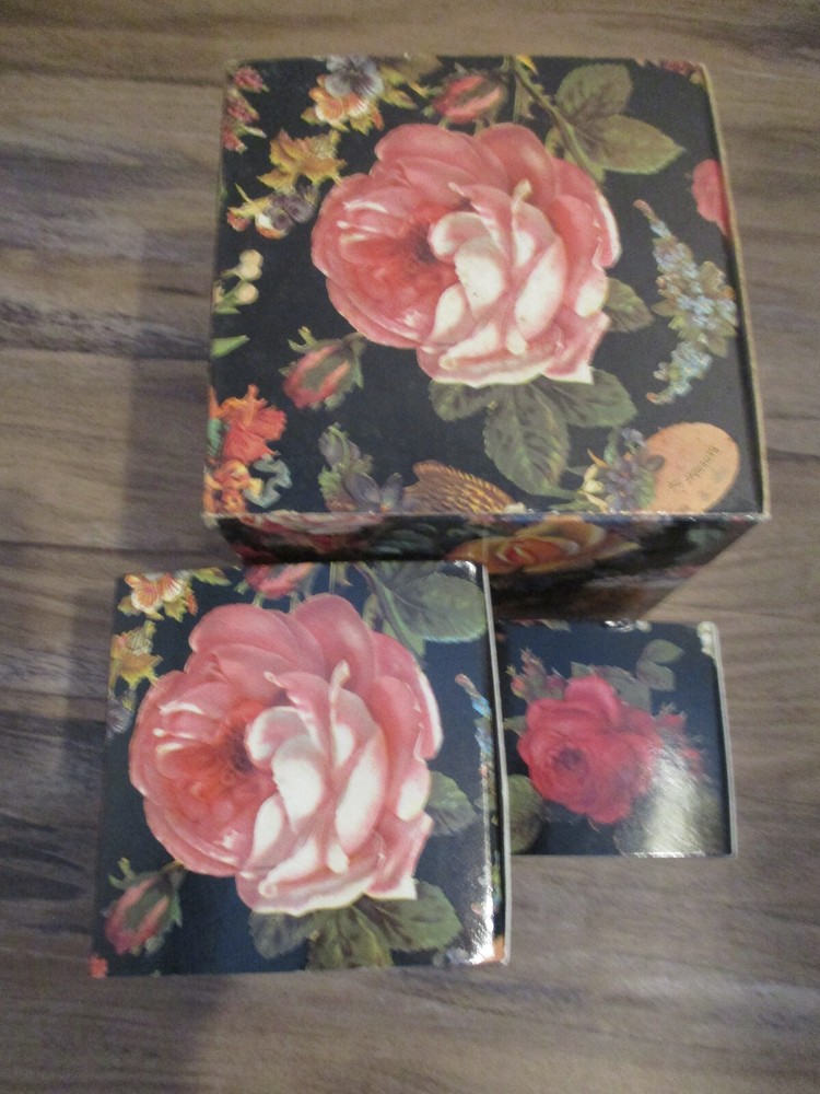 3 Gifted Line Victorian Scrapbook Image 1895 Style FLORAL Stacking Nesting Boxes