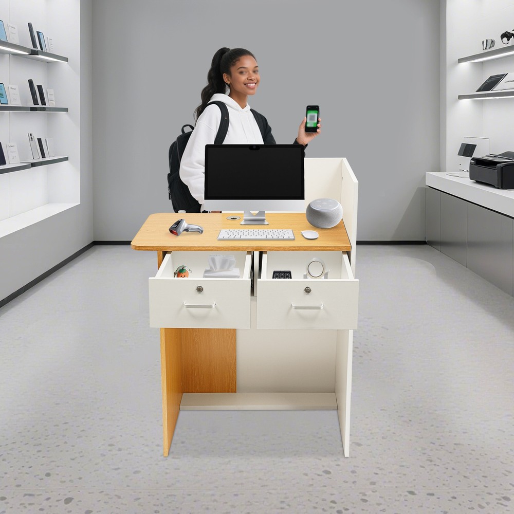 Modern Front Desk Reception Counter with LED Light for Salons, Retail Stores