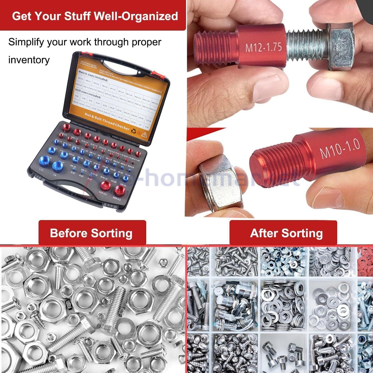 44pcs Inch & Metric Nut & Bolt Thread Checker Gauge Set