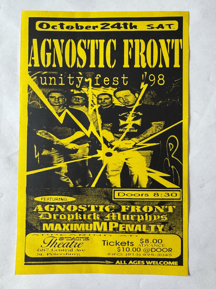 original 1998 AGNOSTIC FRONT, DROPKICK MURPHYS, St Petersburg FLA 8"x5"