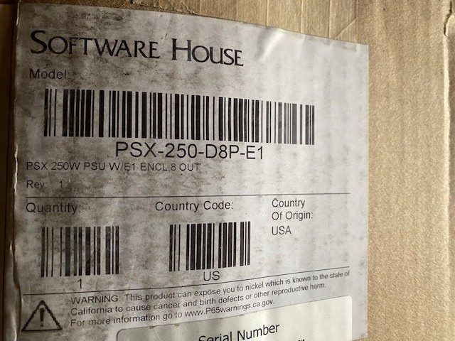 Software House Panel PSX-250-D8P-E1, PSX250WPSUW/E1ENCL,8OUT