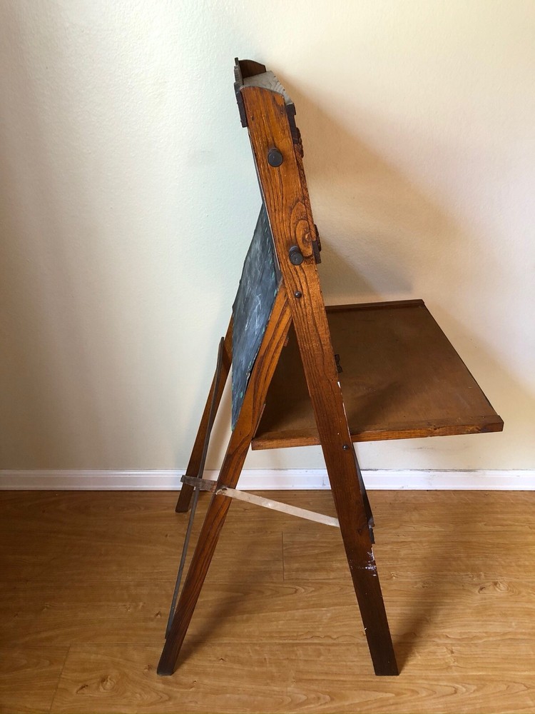 Antique Childs Desk/Easel Solid Oak With Chalk Board