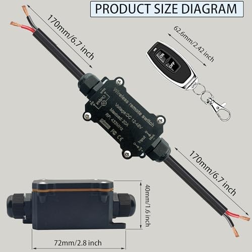 Remote Control Switch,Waterproof Switch 12/24/48 Volts 20A,Wireless 12-48V DC