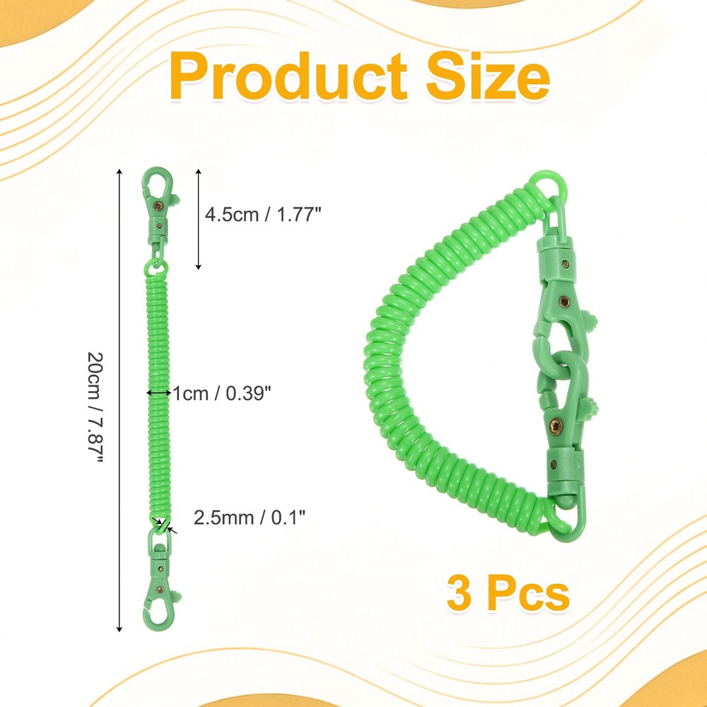 Retractable Coil Keychain W Double Plastic Clasp, (7.9", Dark Green)(3Pcs)