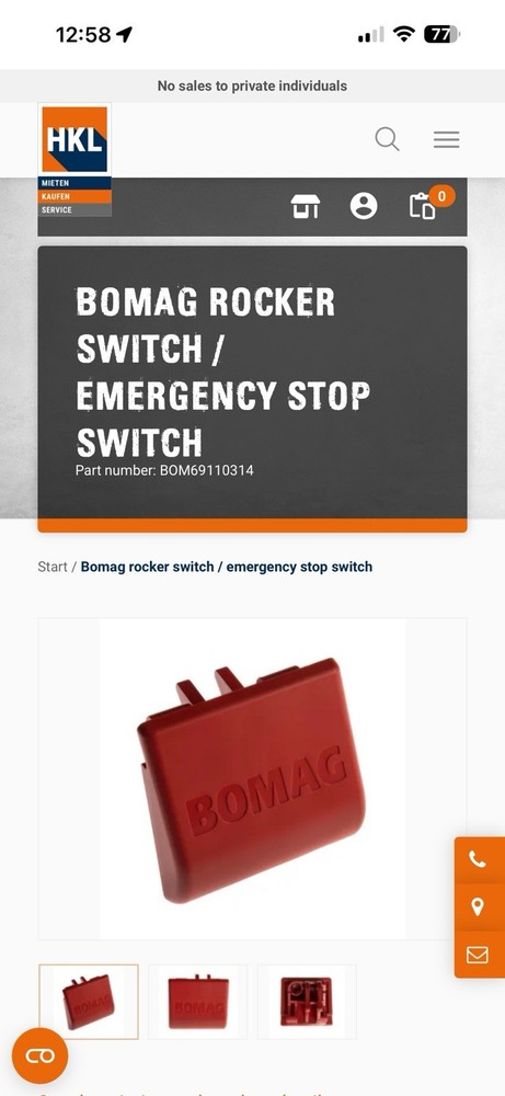 Bomag Rocker Switch / Emergency Stop Switch BOM69110314