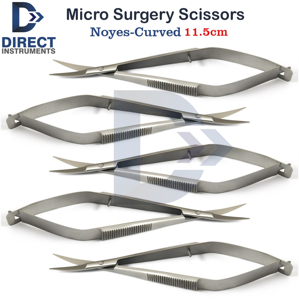 5Pcs Microsurgery Iris Curved Noyes Spring Scissors 11.5cm Surgical Dissecting