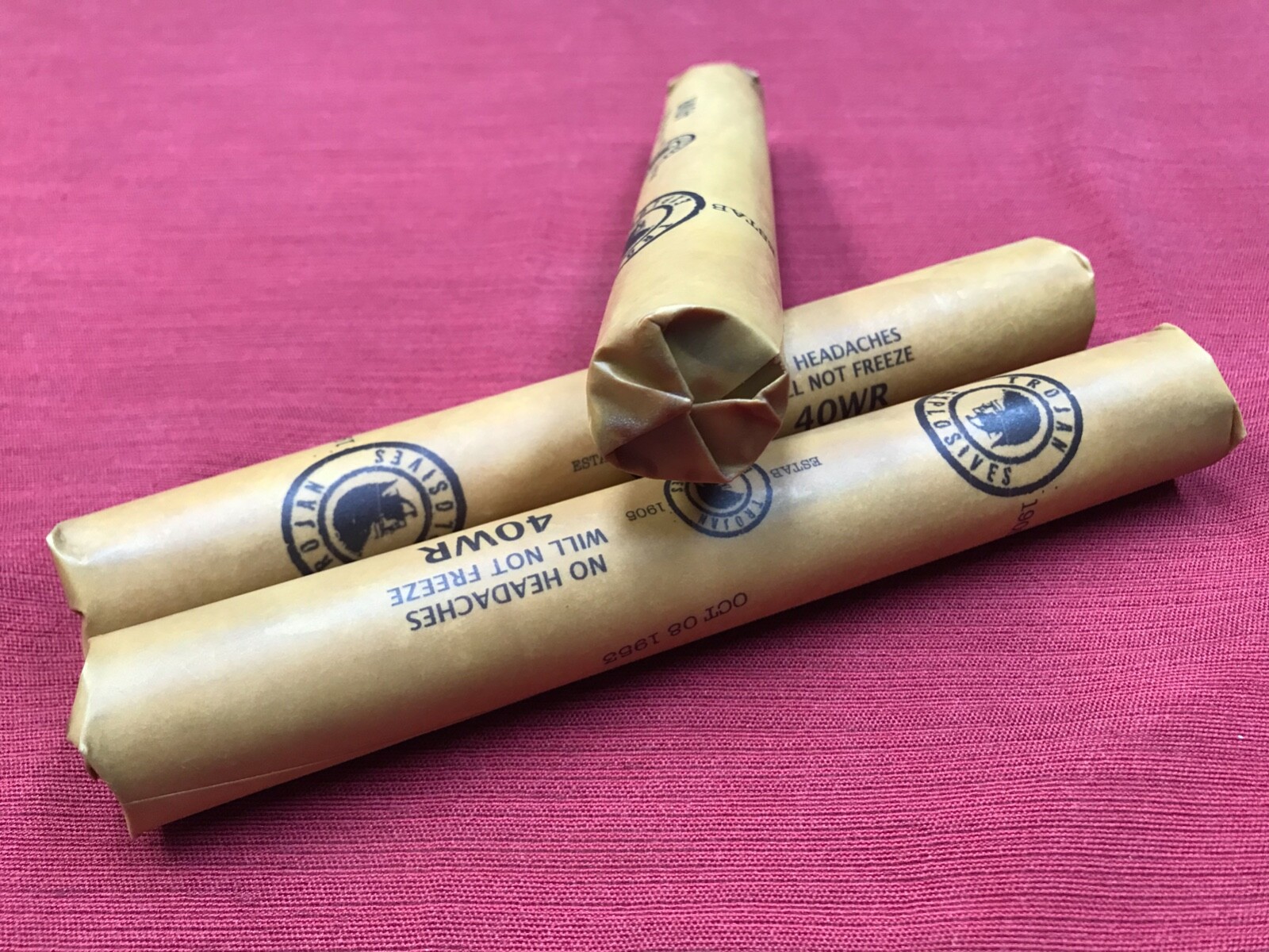 inert Trojan dynamite sticks, set of 3 w/instructions, replica, mining display