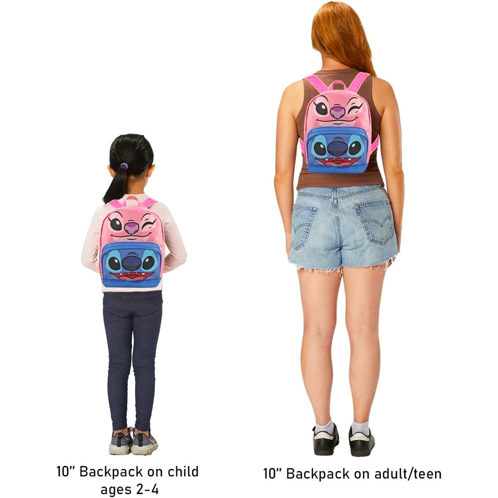 Stitch and Angel Mini Backpack - 10" Iconic Woven Small Backpack with Front P...