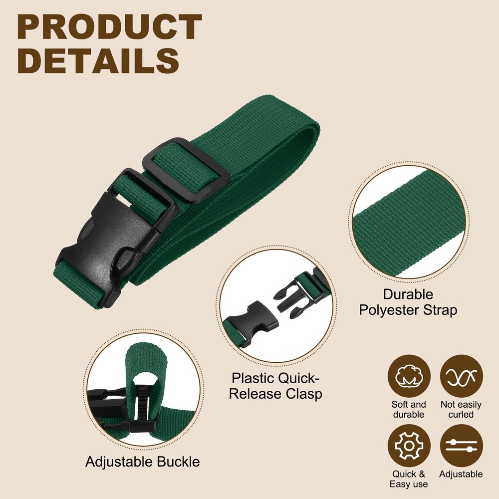 3pcs 1" x 2ft Utility Straps with Quick Release Buckle Adjustable, Dark Green