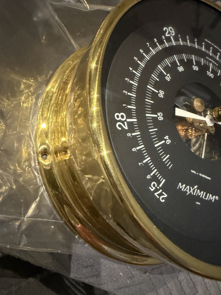 Maximum Proteus PRB Analog Barometer, Brass Case and Black Dial With Box Manual