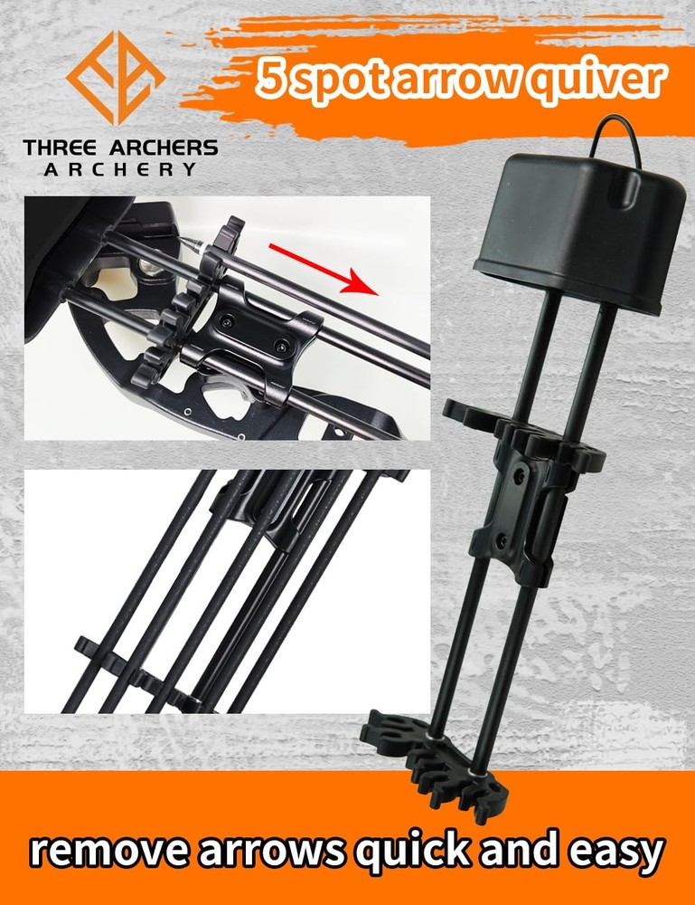 5 Spot Arrow Quiver for Compound Bow Quick Detach Mounted Bracket Potable Arr...