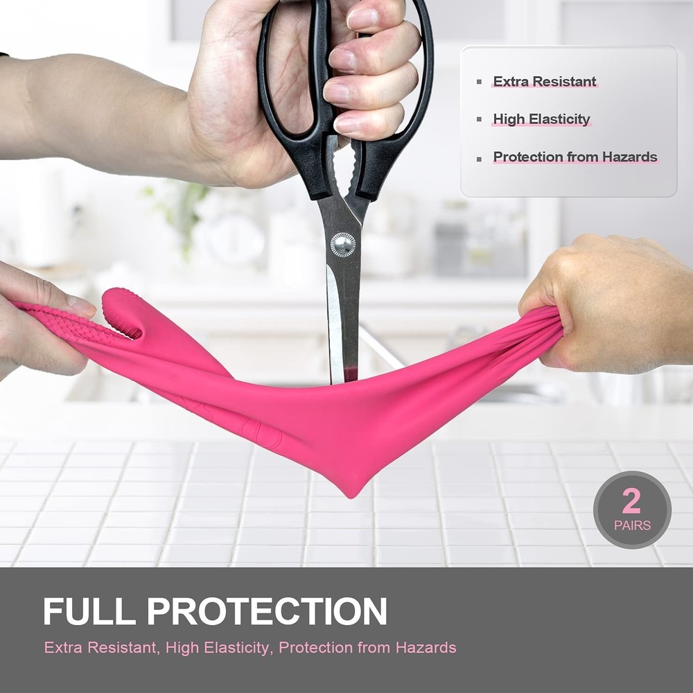 Mamison 2 Pairs Waterproof Rubber Gloves - Pink, Medium