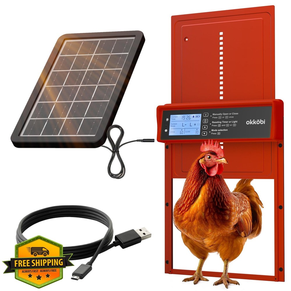 Okkobi Automatic Chicken Coop Door Solar LCD Remote Control Red