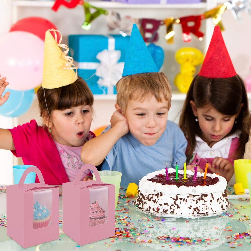 Pink Cupcake Boxes, 30 Pack - Clear Window Inserts, Handle - Muffin & Pastry ...