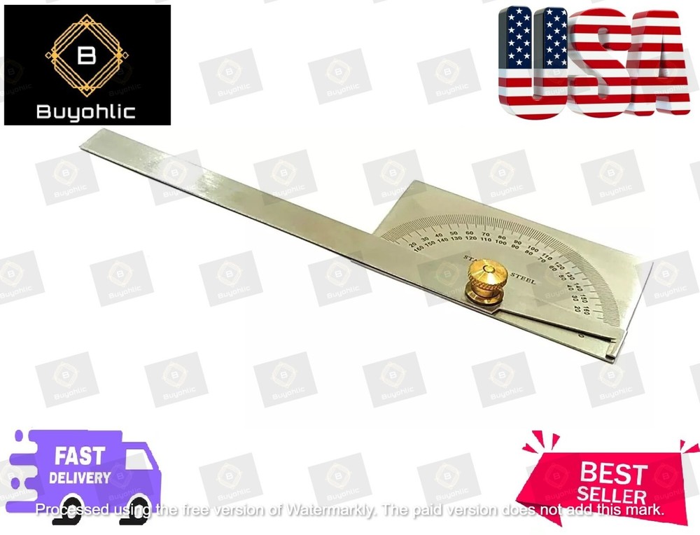 Stainless Steel Protractor 0-180 degrees Machine Tools Head Protractor(USA)